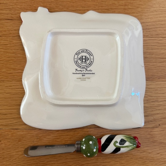 Fitz and Floyd Frosty's Frolic Snack Plate with Spreader with Box - Picture 9 of 14